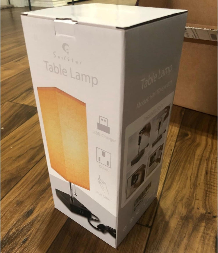 Stylish Table Lamp with Dual USB Ports & AC Outlet - Includes 5000K Daylight LED Bulb for Effortless Charging and Elegant Illumination