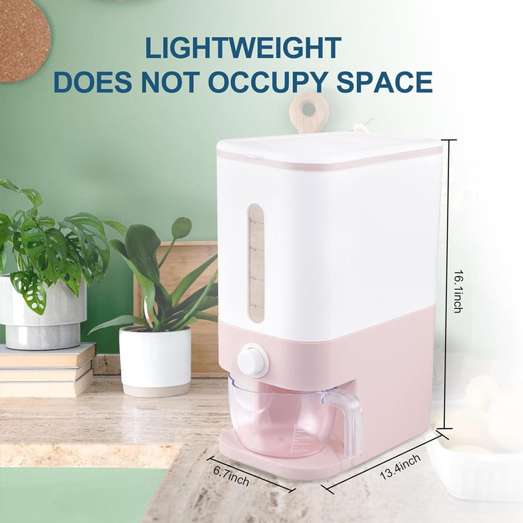 Stylish Pink Rice Dispenser - 22.5 Lbs Airtight Storage Container with Measuring Cup for Perfectly Fresh Rice