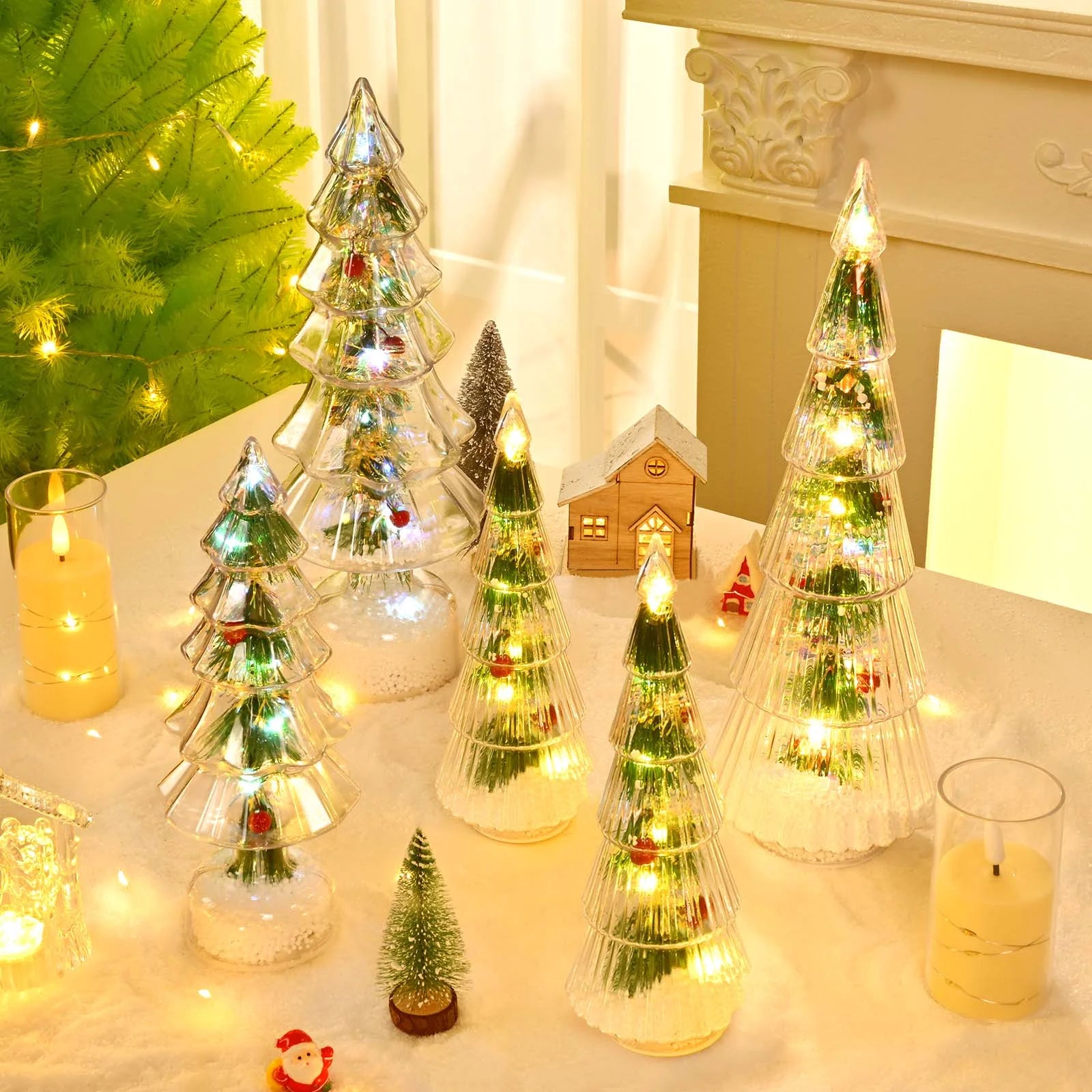 2PCS Lighted Christmas Trees Small Tabletop Xmas Tree Decorations, Battery Operated, Indoor Home Decor for Party Table