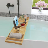 Bamboo Bathtub Caddy Tray, Expandable Bath Table over Tub for 1-2 Person, Luxury Bath & Bed Tray with Wineglass Book & Free Soap Holder (Natural)