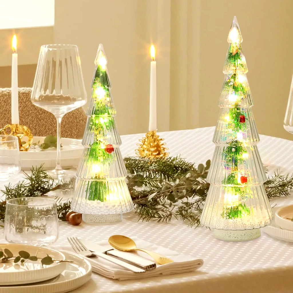 2PCS Lighted Christmas Trees Small Tabletop Xmas Tree Decorations, Battery Operated, Indoor Home Decor for Party Table
