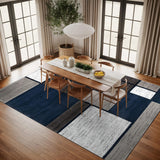 Modern Geometric Navy Area Rug, Fade-Resistant Carpet for Large Living Spaces, 10' x 14