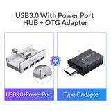 Aluminum Alloy USB 3.0 Hub with Clip Design, 4 Ports Travel Charger and Charging Station, 5Gbps Data Transmission