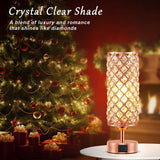 Crystal Table Lamp with 3-Way Dimmable Touch Control, Rose Gold Finish, USB-C and USB Ports, Ideal for Bedroom, Living Room, or Home Office (Includes Bulb)
