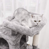 Light Grey Cat Tree Condo with Sisal Scratching Posts, Plush Perch, Dual Houses, and Scratching Board - Kitty Activity Center and Playhouse