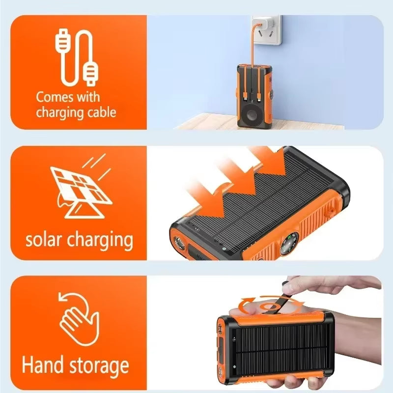 Power Up Anywhere: 50000mAh Solar Power Bank with 22.5W Magnetic Wireless Charging for iPhone MagSafe - Perfect for Camping Adventures!