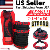 KEEGAN TOOLS 1.25"X30' Kinetic Energy Recovery Rope 46000 Lbs Tow Rope Carry Bag