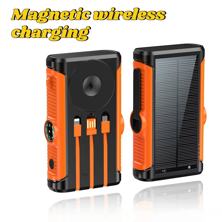 Power Up Anywhere: 50000mAh Solar Power Bank with 22.5W Magnetic Wireless Charging for iPhone MagSafe - Perfect for Camping Adventures!