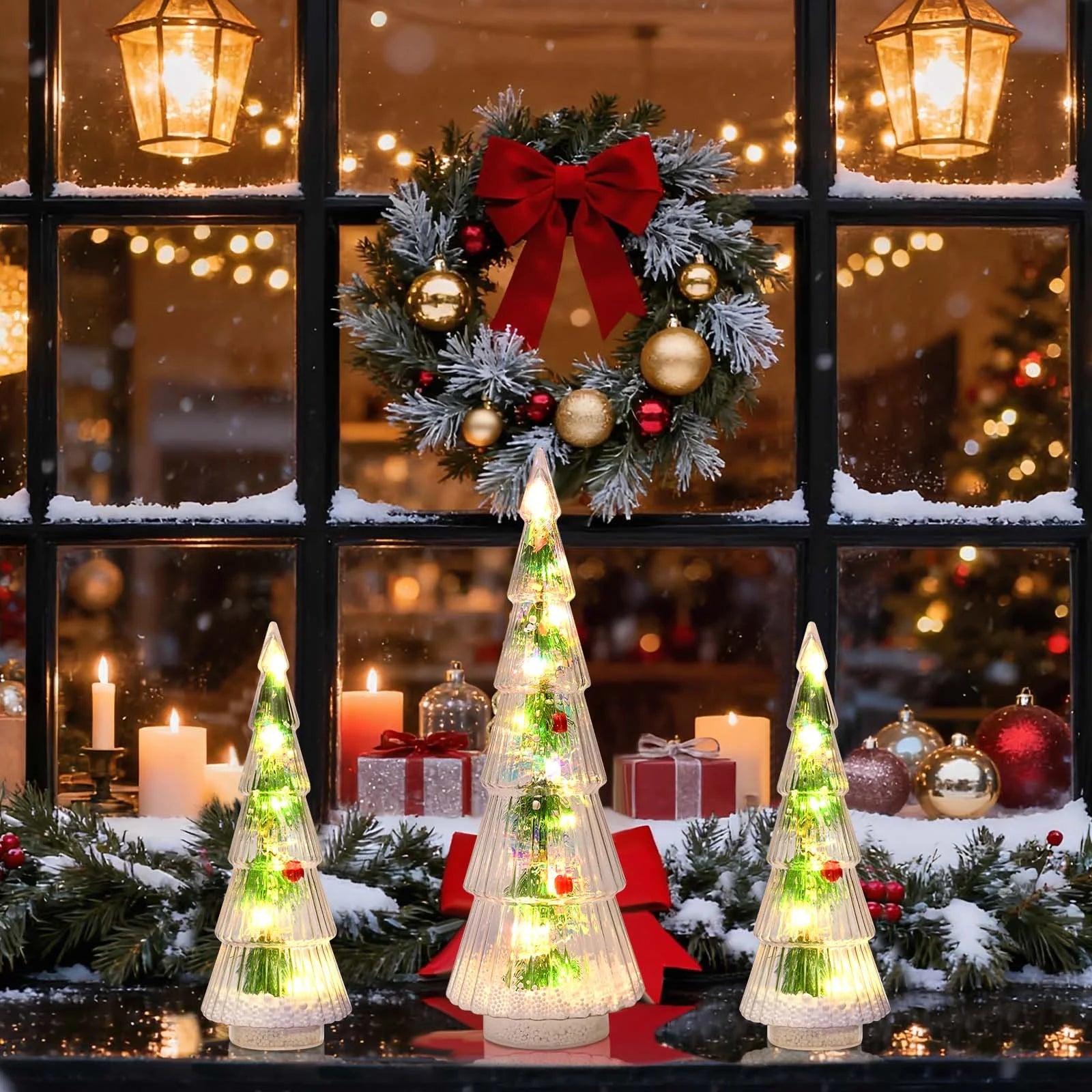 2PCS Lighted Christmas Trees Small Tabletop Xmas Tree Decorations, Battery Operated, Indoor Home Decor for Party Table