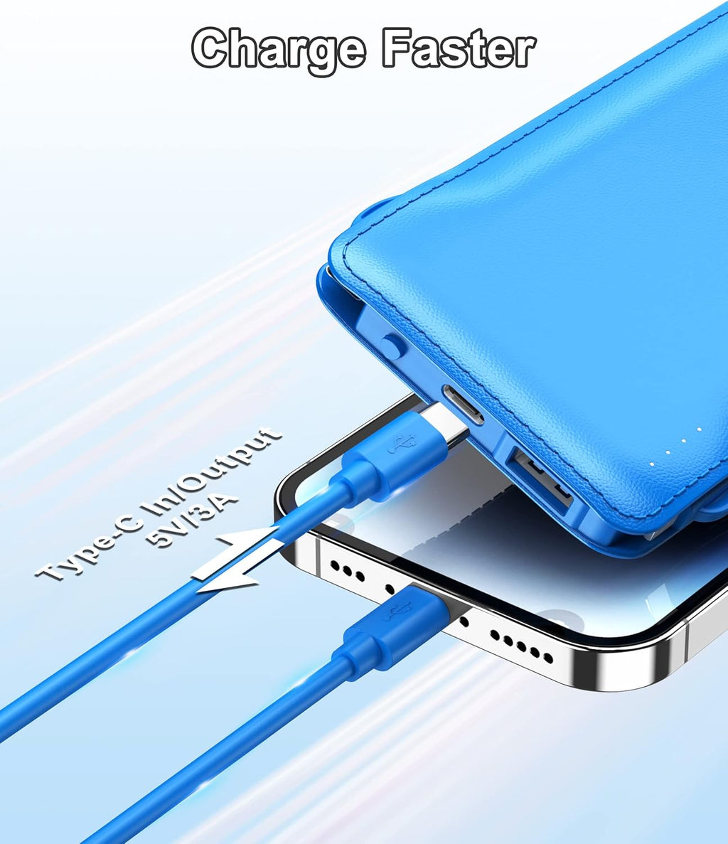 Power Up Anywhere: 10000mAh Portable Charger with Built-In Cables for iPhone and Android Devices