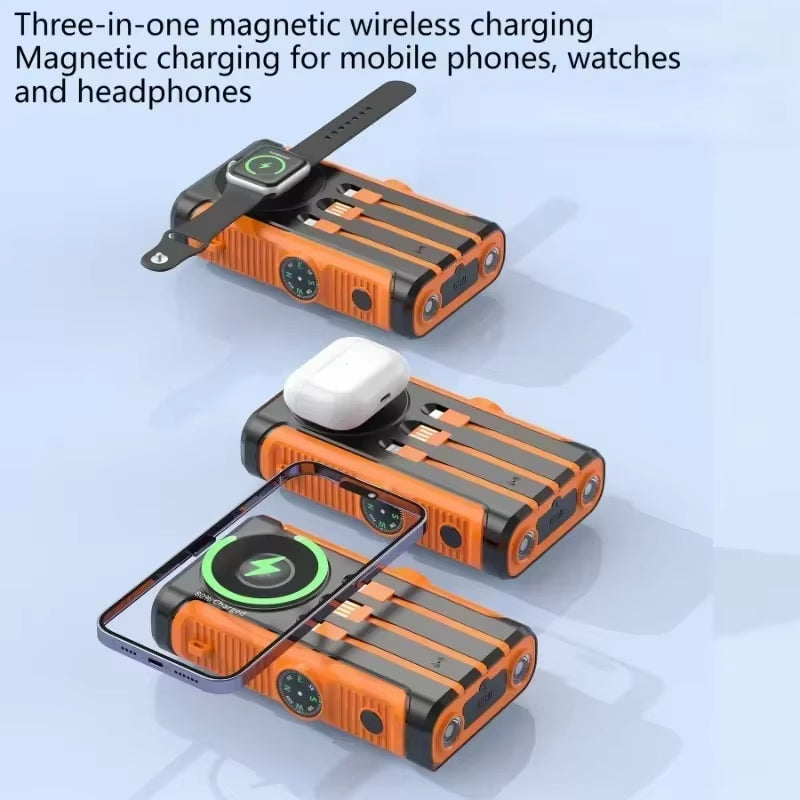 Power Up Anywhere: 50000mAh Solar Power Bank with 22.5W Magnetic Wireless Charging for iPhone MagSafe - Perfect for Camping Adventures!