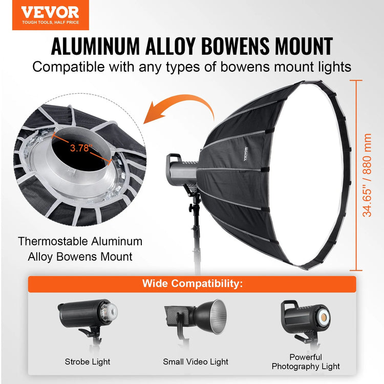 Transform Your Photography with the VEVOR 33" Parabolic Softbox - Quick Release, Easy Fold, and Portable Design