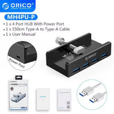 Aluminum Alloy USB 3.0 Hub with Clip Design, 4 Ports Travel Charger and Charging Station, 5Gbps Data Transmission