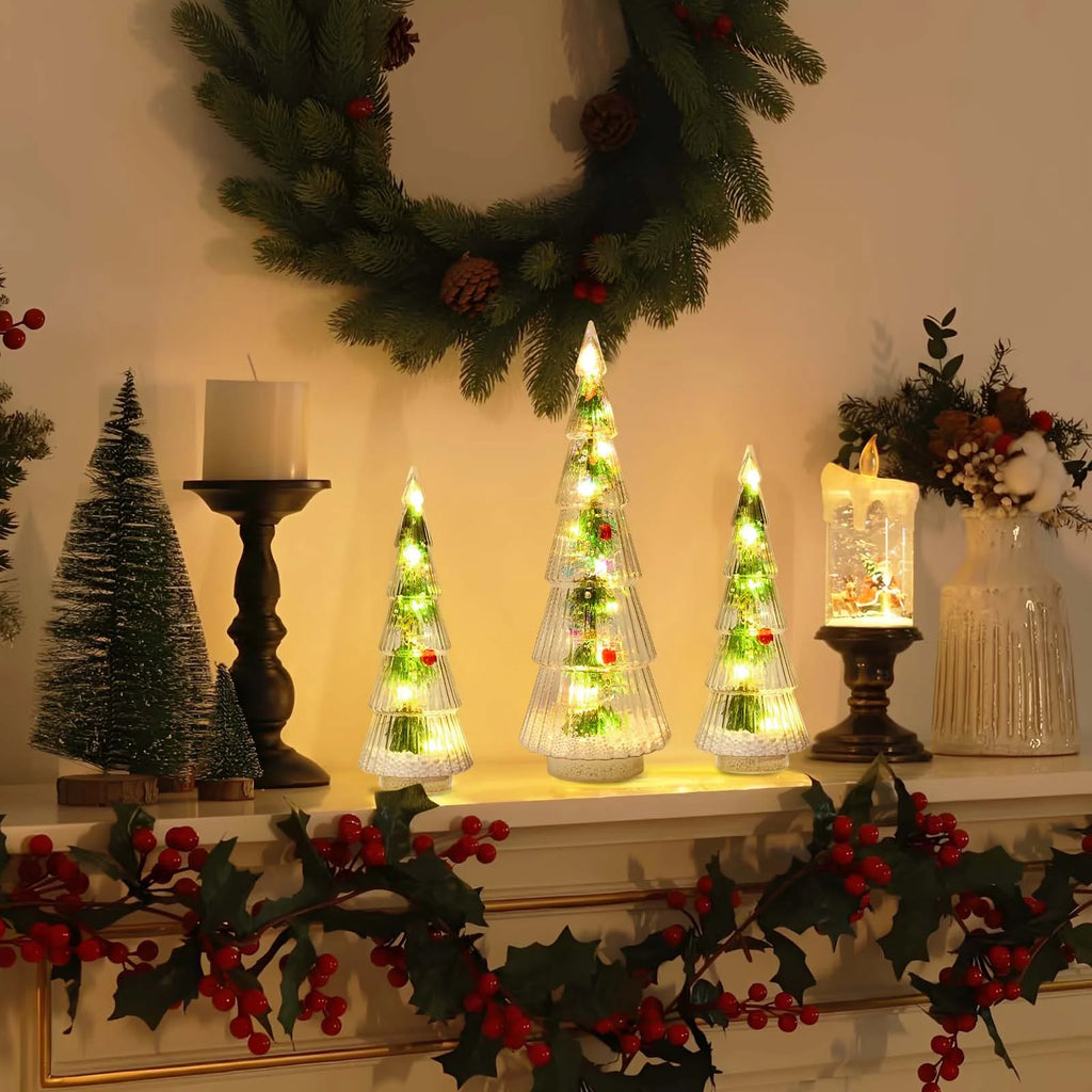 2PCS Lighted Christmas Trees Small Tabletop Xmas Tree Decorations, Battery Operated, Indoor Home Decor for Party Table