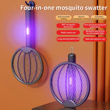 Introducing the Ultimate 4-in-1 Electric Mosquito Killer: Foldable Handheld Bug Zapper with USB Rechargeable Fly Swatter and UV Light Trap!
