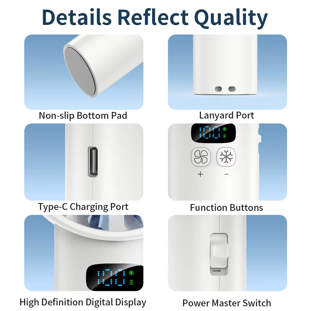 Large Capacity Handheld Fan 5200 Mah High Speed Refrigeration Handheld Fan 100 Speed Outdoor Mini Fan USB Charging Portable Fan