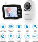 Advanced Baby Monitor with Remote Pan-Tilt-Zoom Camera - 3.5" LCD Display, Infrared Night Vision, Two-Way Talk, Room Temperature Alerts, Lullabies & 960FT Range - Perfect for Modern Parents (Black)