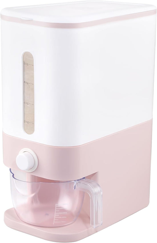 Stylish Pink Rice Dispenser - 22.5 Lbs Airtight Storage Container with Measuring Cup for Perfectly Fresh Rice