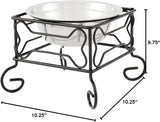 Elevate Your Pet's Dining Experience with Our Stylish Stainless Steel Dog & Cat Bowl on a Durable Black Wrought Iron Stand - 10-Inch Capacity