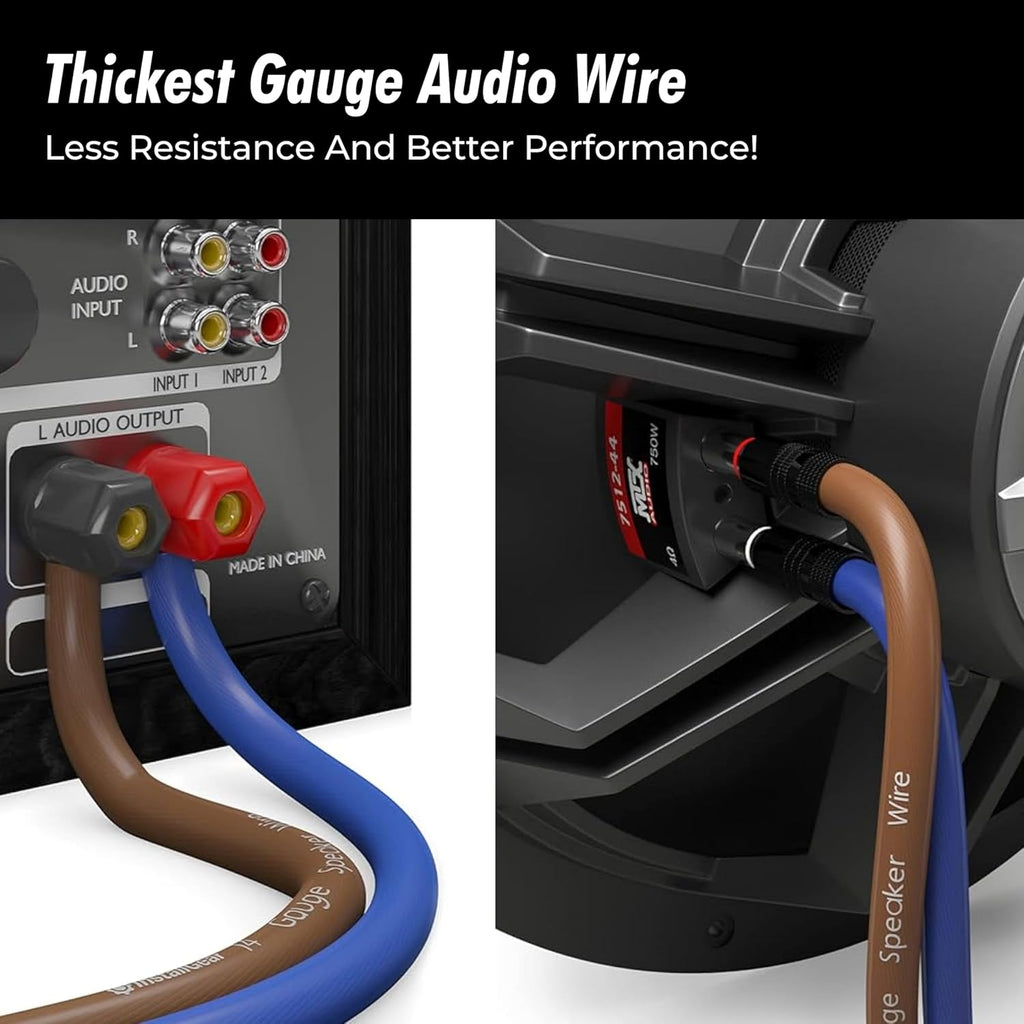 14 Gauge Speaker Wire 100 Ft Cable, 14 AWG Speaker Wire Cable, True Spec Soft Touch Cables | Great Use for Car Audio, Stereos, Home Theater Speakers, Surround Sound