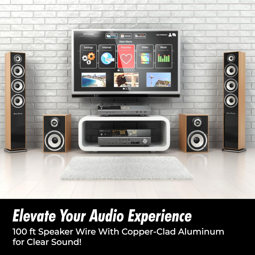 14 Gauge Speaker Wire 100 Ft Cable, 14 AWG Speaker Wire Cable, True Spec Soft Touch Cables | Great Use for Car Audio, Stereos, Home Theater Speakers, Surround Sound