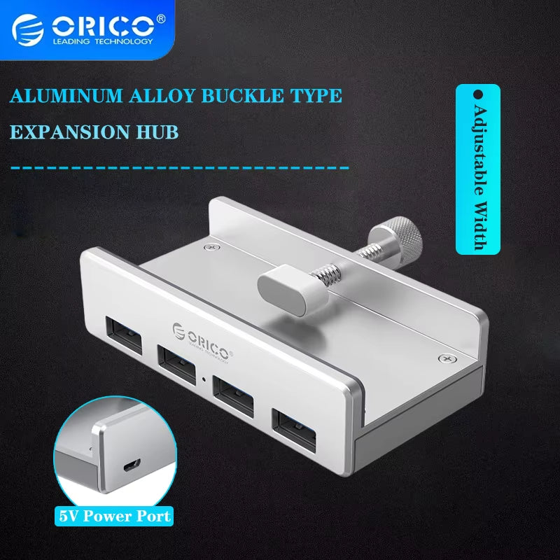 Aluminum Alloy USB 3.0 Hub with Clip Design, 4 Ports Travel Charger and Charging Station, 5Gbps Data Transmission