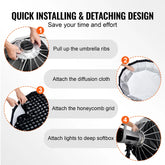Transform Your Photography with the VEVOR 33" Parabolic Softbox - Quick Release, Easy Fold, and Portable Design