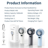 Large Capacity Handheld Fan 5200 Mah High Speed Refrigeration Handheld Fan 100 Speed Outdoor Mini Fan USB Charging Portable Fan