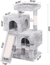 Light Grey Cat Tree Condo with Sisal Scratching Posts, Plush Perch, Dual Houses, and Scratching Board - Kitty Activity Center and Playhouse