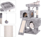 Light Grey Cat Tree Condo with Sisal Scratching Posts, Plush Perch, Dual Houses, and Scratching Board - Kitty Activity Center and Playhouse