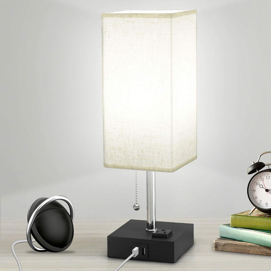 Stylish Table Lamp with Dual USB Ports & AC Outlet - Includes 5000K Daylight LED Bulb for Effortless Charging and Elegant Illumination