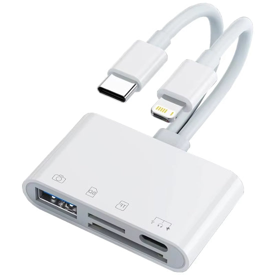 4-in-1 OTG Type-C Card Reader for SD and TF Memory Cards - Compatible with iPhone, PC, and Laptop, No App Required
