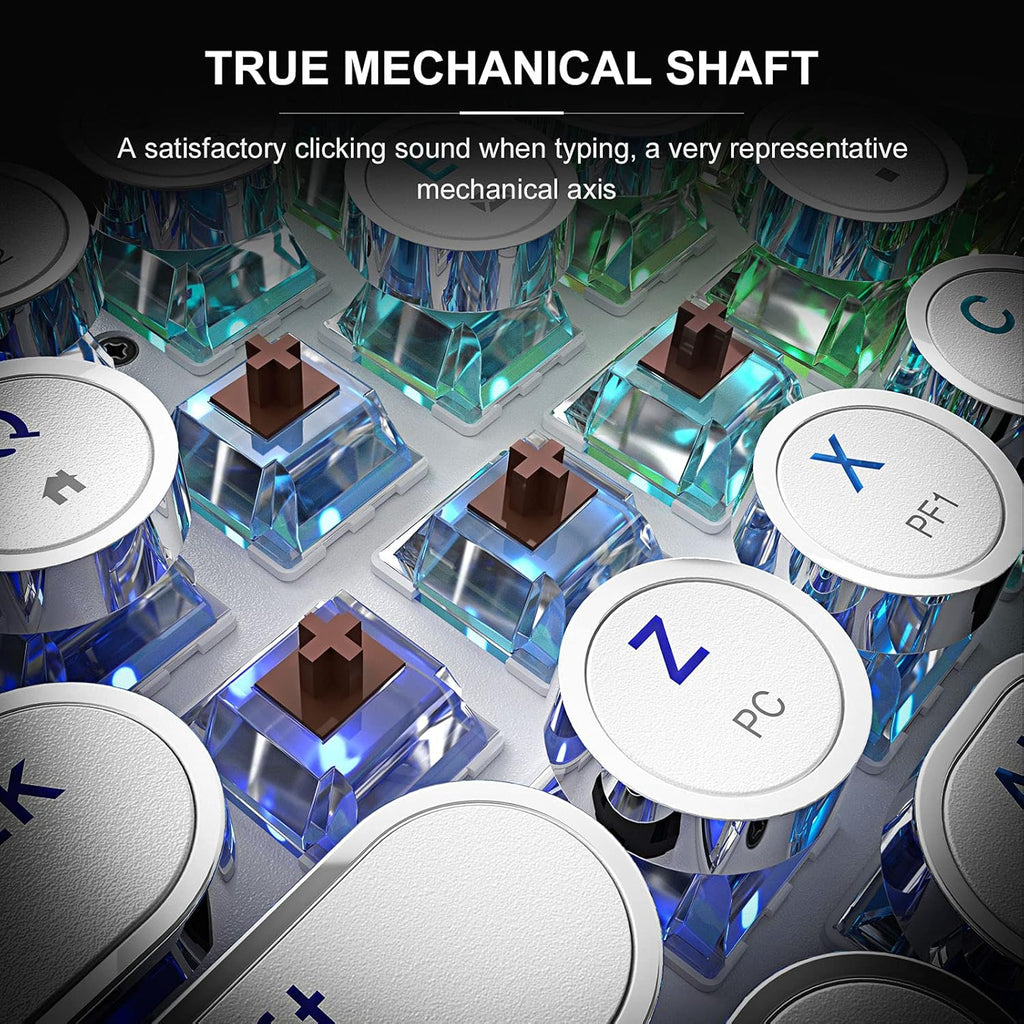 60% Mechanical Keyboard, Gaming Keyboard for PC, Wired Mini White Keyboaed Compact RGB LED Backlit, Retro Computer Keyboard Typewriter Style round Keycap for PC Gamer/Office, 61 Keys