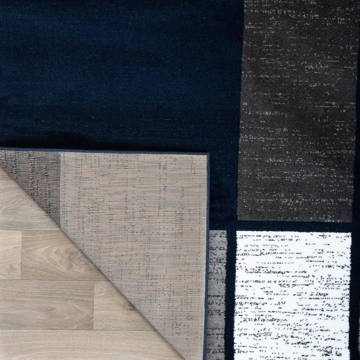 Modern Geometric Navy Area Rug, Fade-Resistant Carpet for Large Living Spaces, 10&