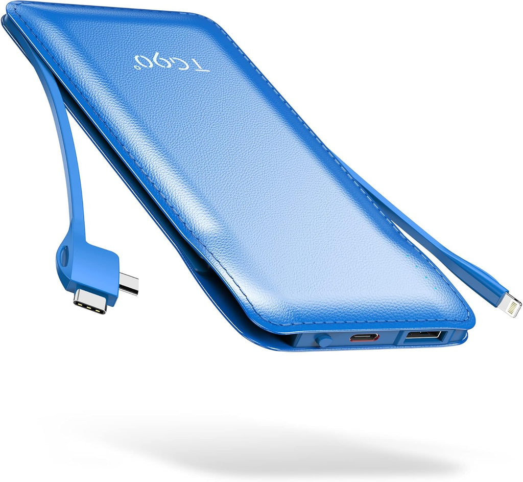 Power Up Anywhere: 10000mAh Portable Charger with Built-In Cables for iPhone and Android Devices