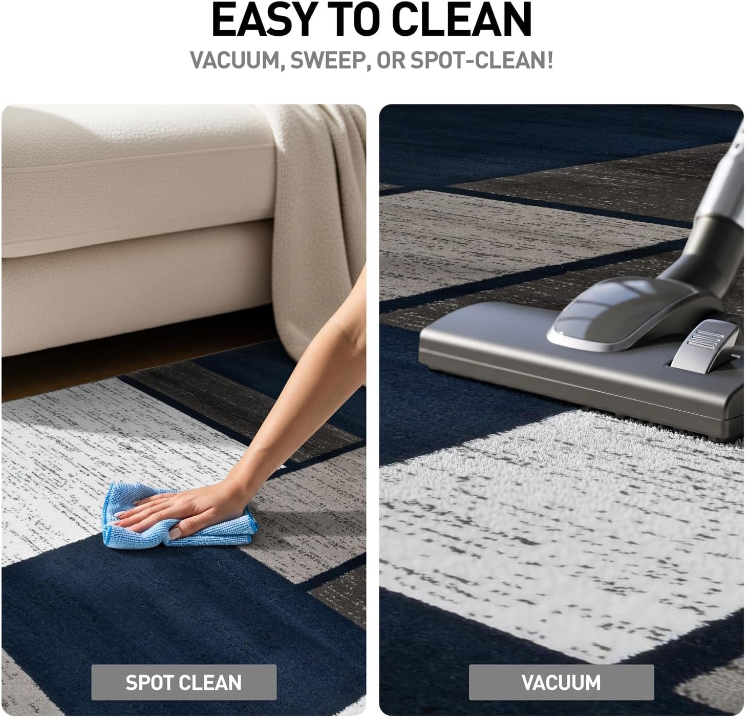 Modern Geometric Navy Area Rug, Fade-Resistant Carpet for Large Living Spaces, 10&