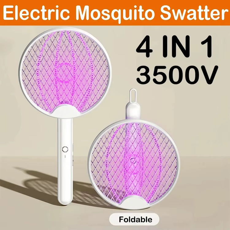 Introducing the Ultimate 4-in-1 Electric Mosquito Killer: Foldable Handheld Bug Zapper with USB Rechargeable Fly Swatter and UV Light Trap!