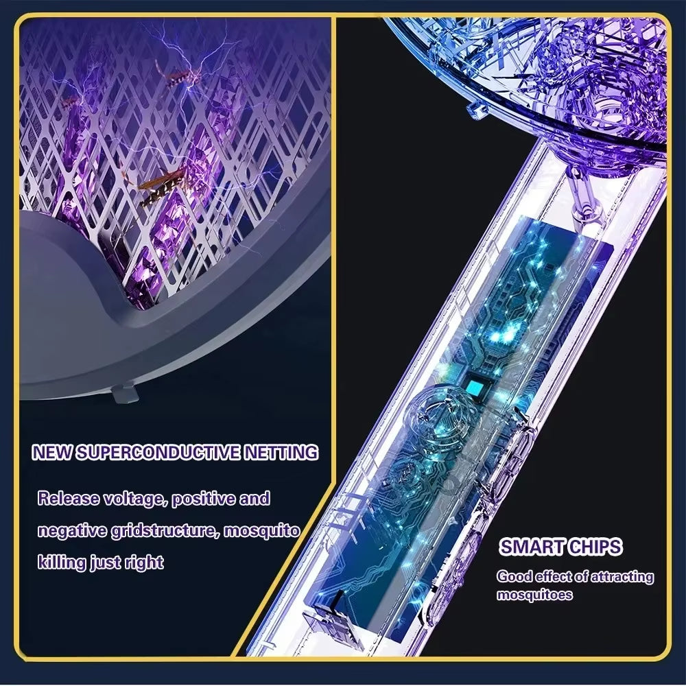 Introducing the Ultimate 4-in-1 Electric Mosquito Killer: Foldable Handheld Bug Zapper with USB Rechargeable Fly Swatter and UV Light Trap!