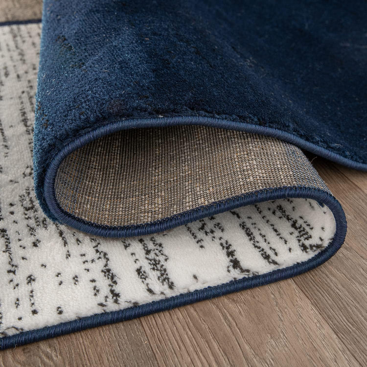 Modern Geometric Navy Area Rug, Fade-Resistant Carpet for Large Living Spaces, 10&