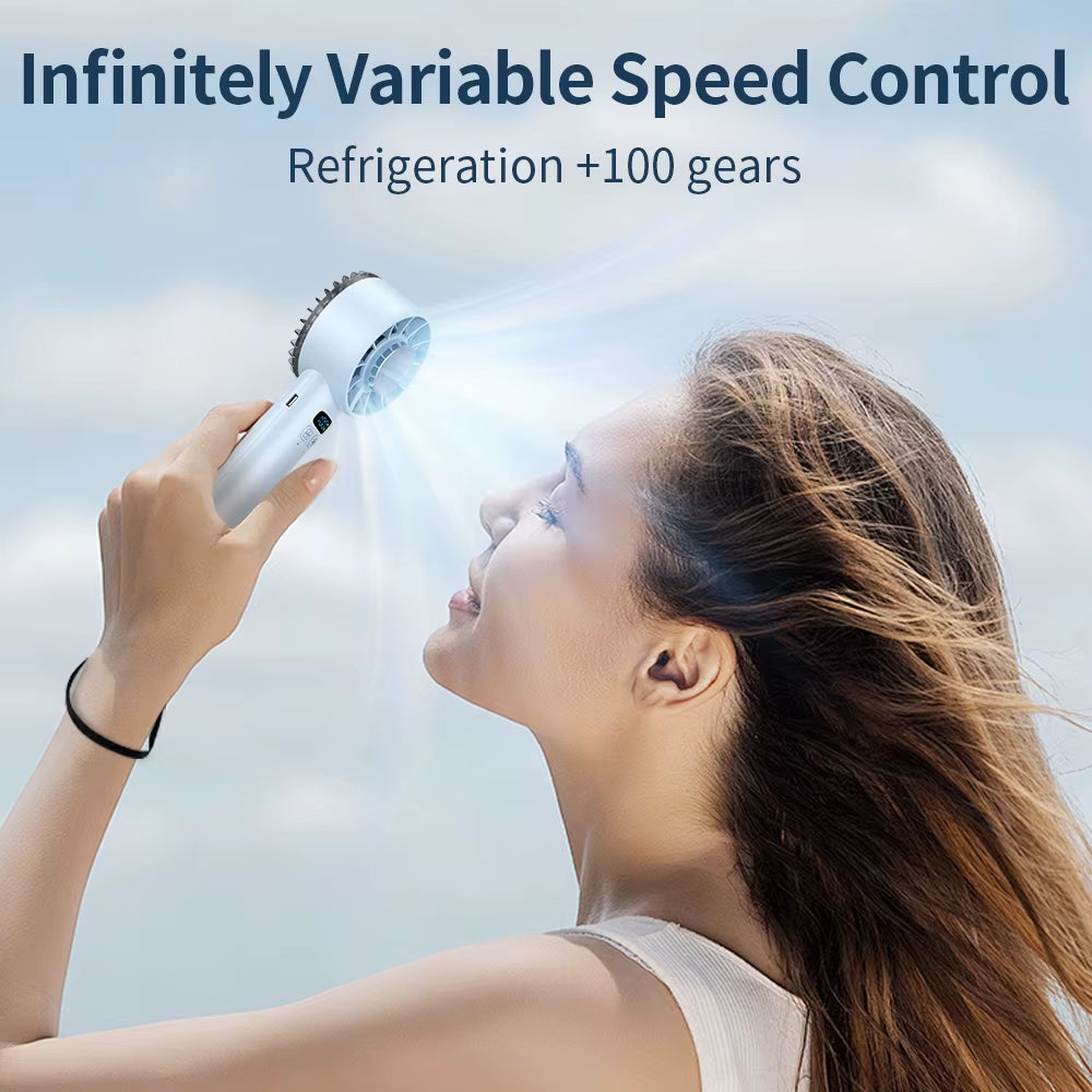 Large Capacity Handheld Fan 5200 Mah High Speed Refrigeration Handheld Fan 100 Speed Outdoor Mini Fan USB Charging Portable Fan