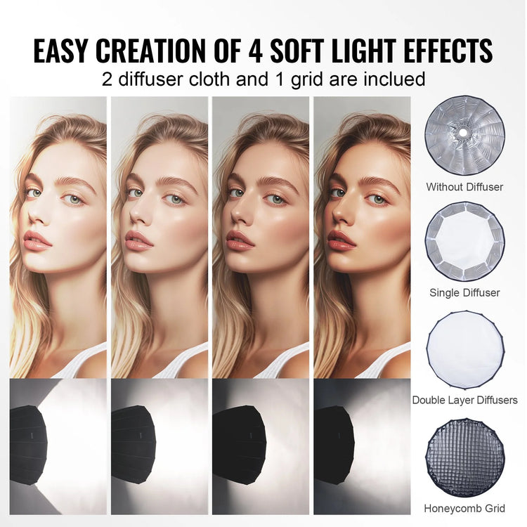 Transform Your Photography with the VEVOR 33" Parabolic Softbox - Quick Release, Easy Fold, and Portable Design