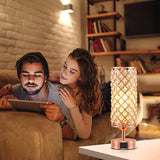 Crystal Table Lamp with 3-Way Dimmable Touch Control, Rose Gold Finish, USB-C and USB Ports, Ideal for Bedroom, Living Room, or Home Office (Includes Bulb)