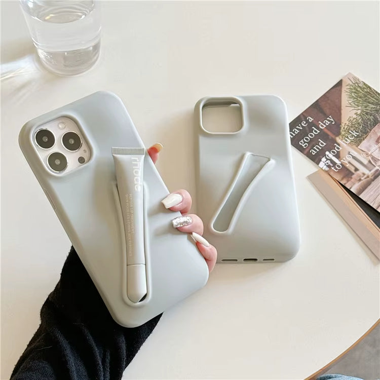 Silicone Soft Cover Case with Lip Gloss Holder for iPhone 11 to 16 Pro, Plus, Mini, Max, XS, XR, 6, 7, 8, and SE