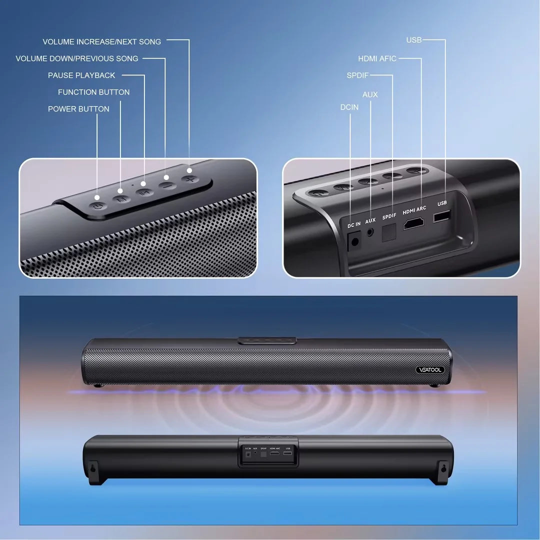 Transform Your Home Entertainment with the VEAT00L S20L Sound Bar - Immerse in 3D Surround Sound, 50W Power, and Multiple Connectivity Options!
