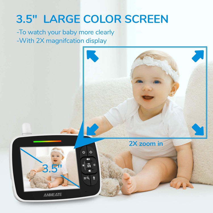 Advanced Baby Monitor with Remote Pan-Tilt-Zoom Camera - 3.5" LCD Display, Infrared Night Vision, Two-Way Talk, Room Temperature Alerts, Lullabies & 960FT Range - Perfect for Modern Parents (Black)