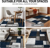 Modern Geometric Navy Area Rug, Fade-Resistant Carpet for Large Living Spaces, 10&