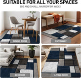 Modern Geometric Navy Area Rug, Fade-Resistant Carpet for Large Living Spaces, 10' x 14