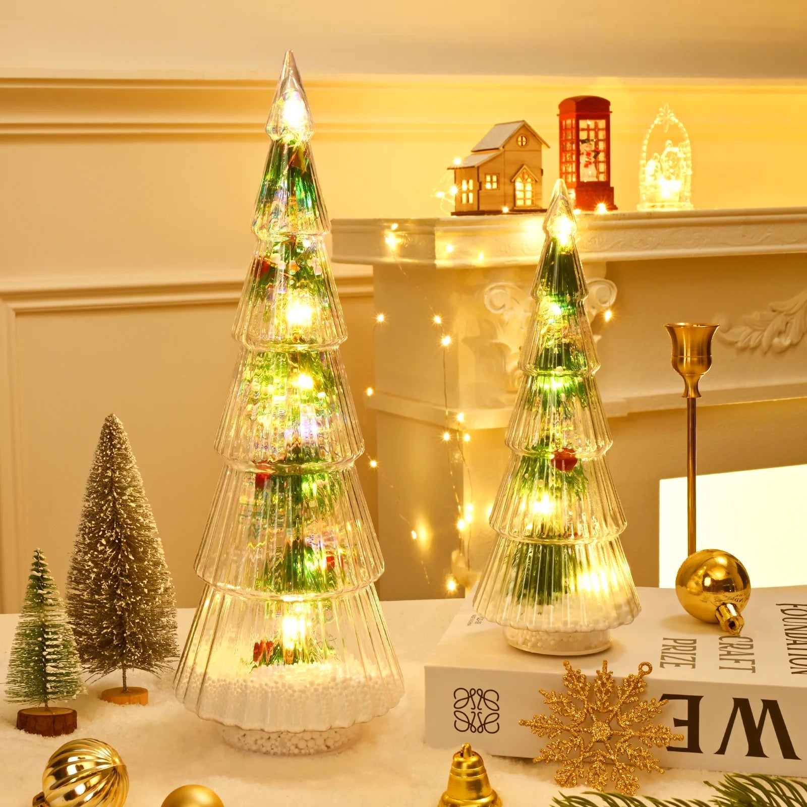 2PCS Lighted Christmas Trees Small Tabletop Xmas Tree Decorations, Battery Operated, Indoor Home Decor for Party Table