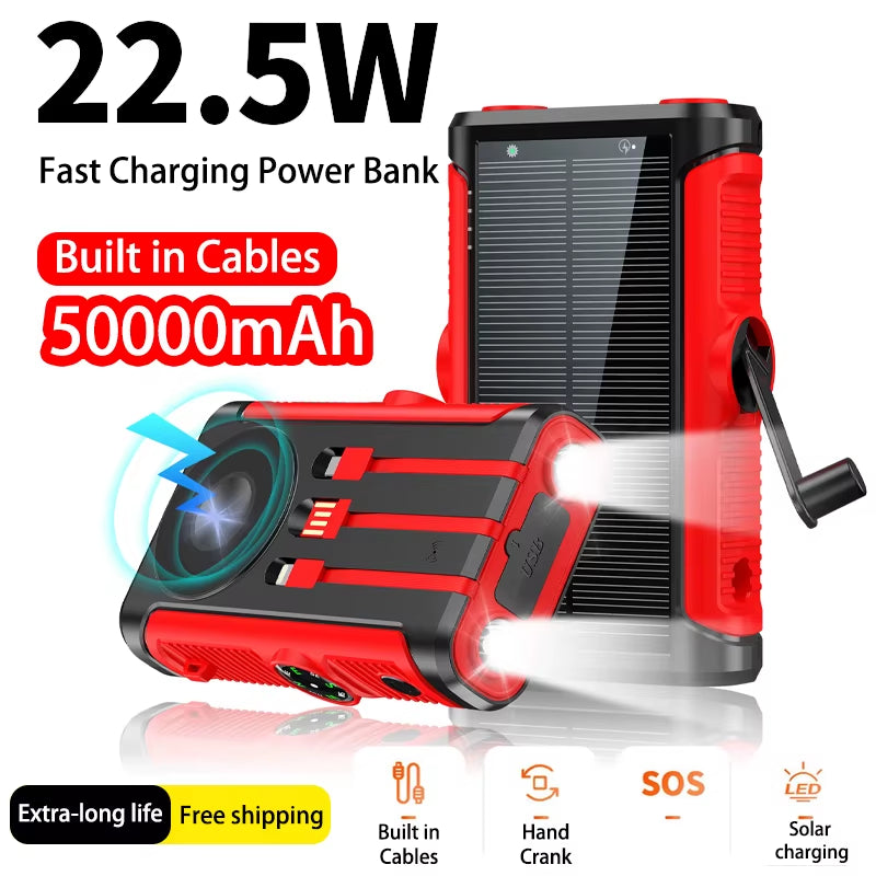 Power Up Anywhere: 50000mAh Solar Power Bank with 22.5W Magnetic Wireless Charging for iPhone MagSafe - Perfect for Camping Adventures!